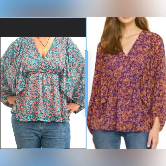 Entro Women's Floral Peplum Blouse M V-Neck Long Sleeve Boho Cottagecore Top - Picture 1 of 13